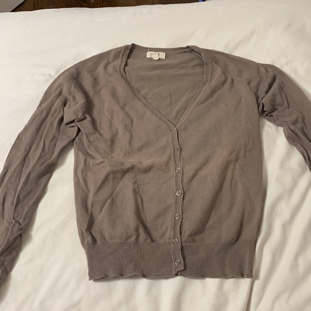 Beige Button Down V Neck Cardigan